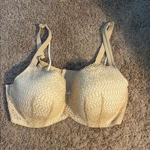 Nude and white modern lace balconette bra, 42DD